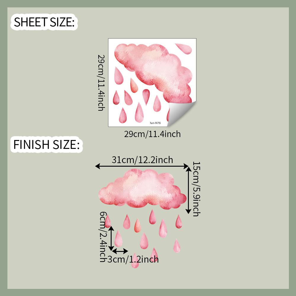 

Watercolor Pink Clouds and Droplets Wall Sticker Self-Adhesive Removable for Bedroom Living Room Background Home Decor 29x29cm різнокольоровий
