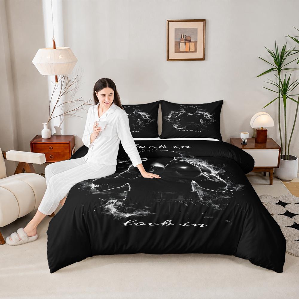 Boxer Silhouette Lock In Motivational Quilt Cover Set 3 Piece with 2 Pillowcases for College Dorm Bedding