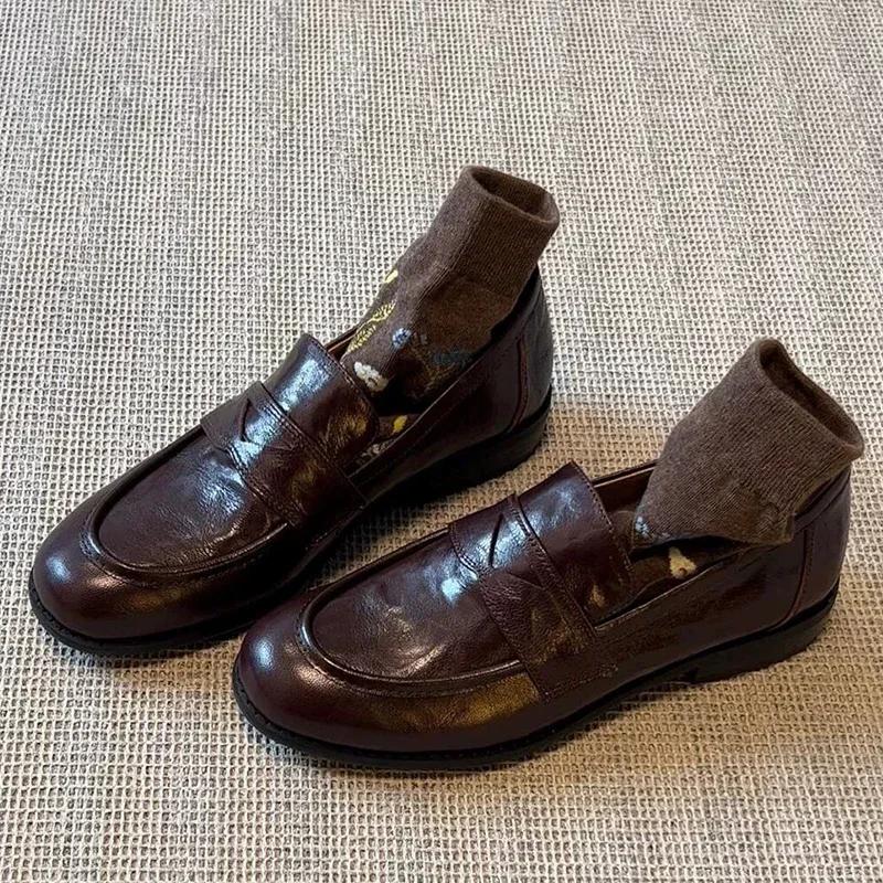 Fashion Women Flats Loafers Shoes Leather Designer Retro Shoes 2025 Trend Autumn Classic Shoes Women New Walking Dress Femme Zapatillas