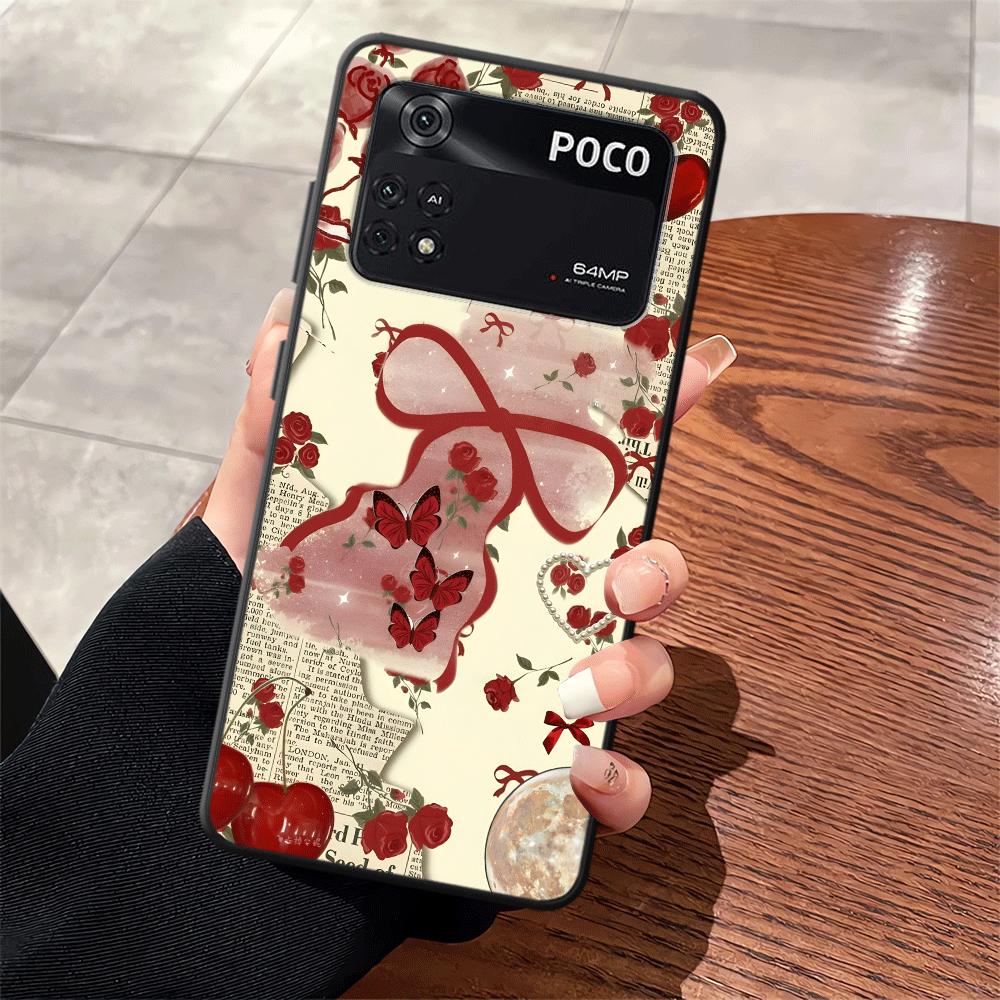 Funda Phone Cover Case for Xiaomi Poco F8 C71 C50 C61 X3 X4 X5 X7 Pro F1 F3 M5 M3 M4 M7 Pro C75 Rose Bow