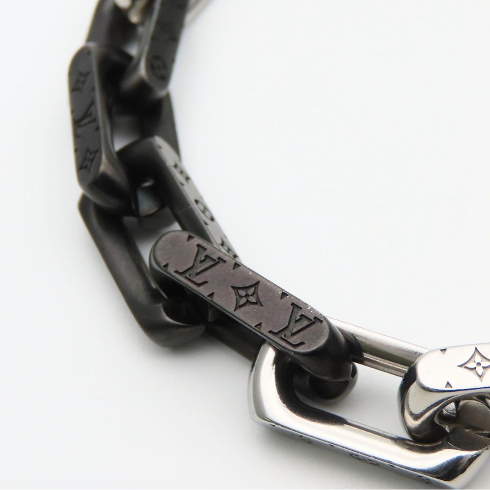 Used LOUIS VUITTON bracelet Monogram Chain M00687 metal 51.3g Silver black Accessories