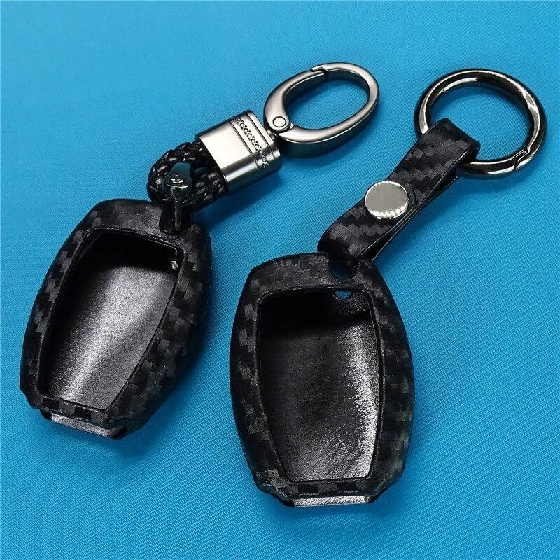 Carbon Fiber Silicone Car Key Fob Cover Case Shell Holder Chain For Mercedes Benz W203 W204 W212 CLK C180 E200 AMG C EClass