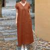 Women Casual V-Neck Solid Color Short Sleeve Long Dress
