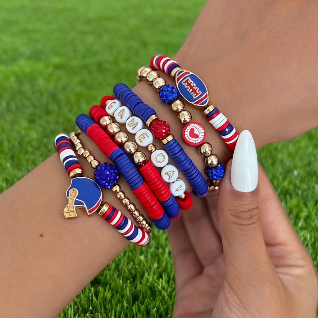 Super Bowl Game Day Bracelet Set Game Day Colorful Football Soft Ceramic Elastic Bracelet