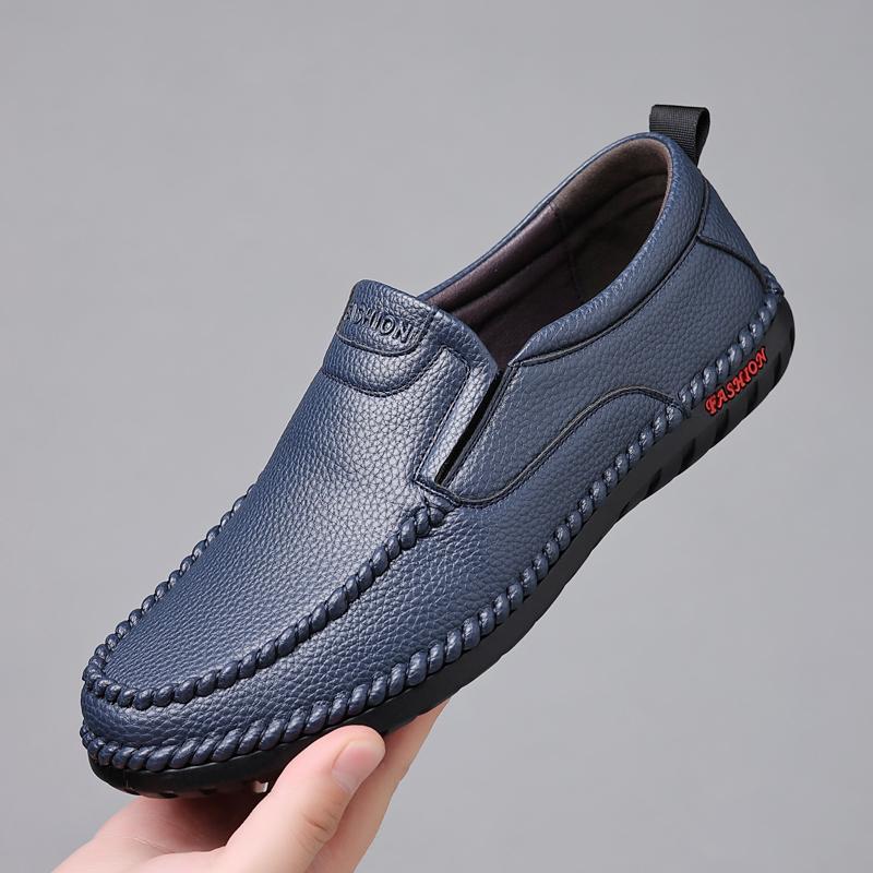 Fashion Men's Genuine Leather Casual Shoes Hollow Breathable Flat Shoes Men's Fashion Office Business Shoes Handmade Soft Sole Shoes
