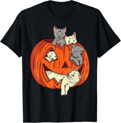 Cats Pumpkin Carved Jack O Lantern Cat Halloween Costume Men Women T-Shirt