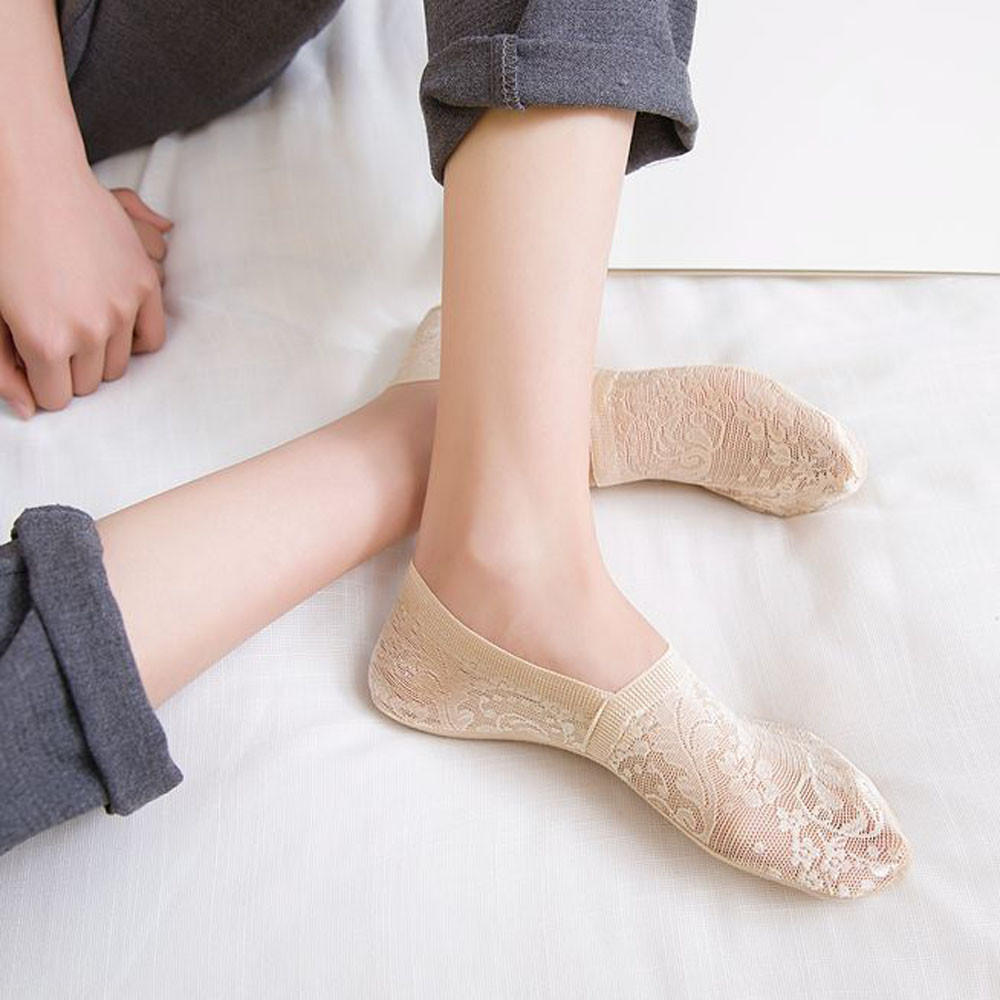 Women Summer Cotton Lace Antiskid  Liner Low Cut Socks