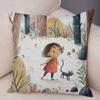 Colorful Fairy Tale World Art Pillowcase Decor Lovely Cartoon Girl Cushion Cover for Sofa Home Super Soft Plush Pillow Case