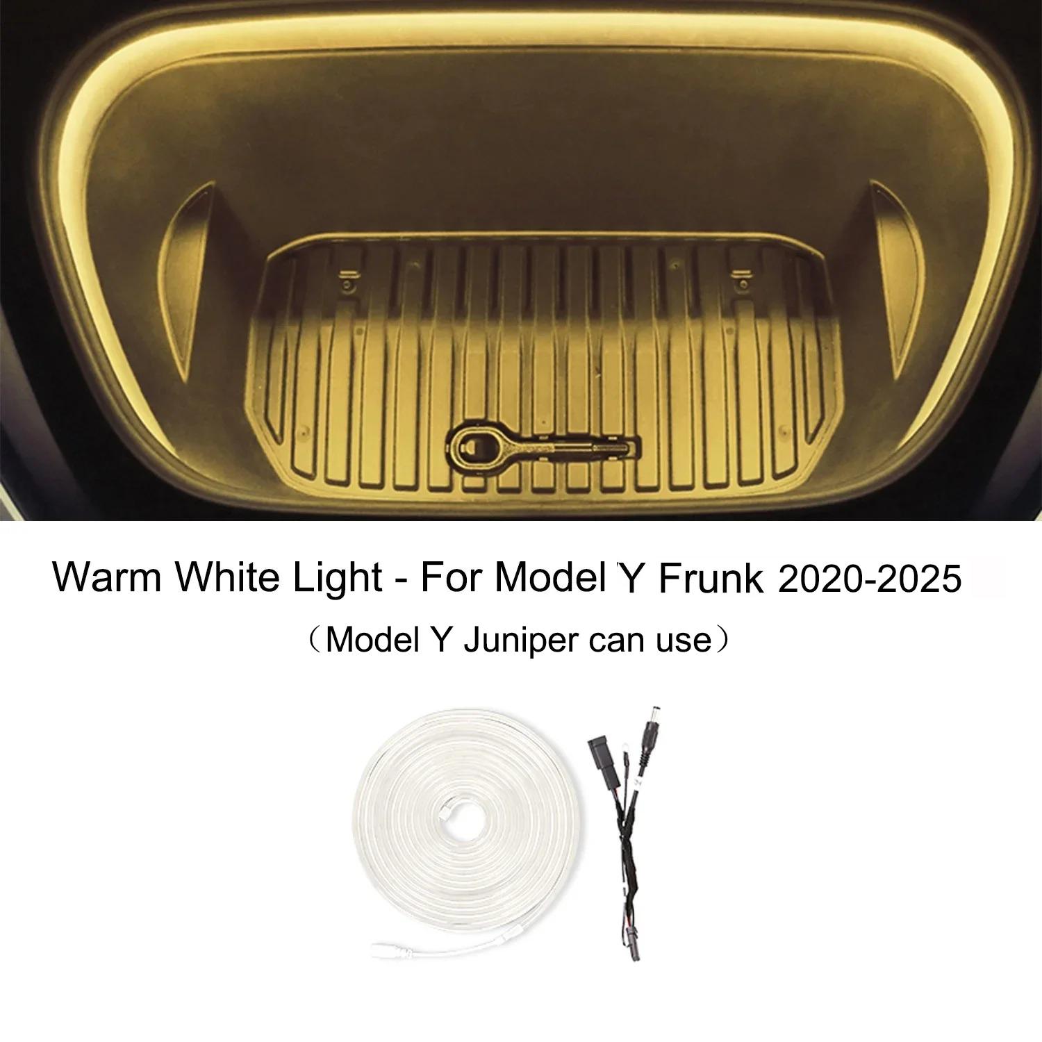 For Tesla Model Y Juniper 2021-2025 Trunk Flow Lamp RGB Ambient Light Trunk DC Plug Multi-speed Hidden Recessed Mounting Lamps Frunk Warm White