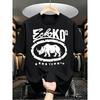 Camiseta Estilo Streetwear para Hombre Talla Europea, Estampado de Rinoceronte, Cuello Redondo, Manga Corta, Corte Holgado, Suave y Transpirable, Ajuste Casual, Estampado HD Duradero
