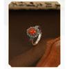 Adjustable Open Ring Women Men Copper Floral Daisy Design Natural Red Agate Boho Vintage Style Jewelry