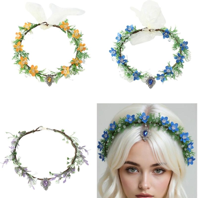 Eleganti Fasce Floreali con Strass e Nastro Regolabile Decorazione per Capelli per Donne Ragazze Occasioni Speciali