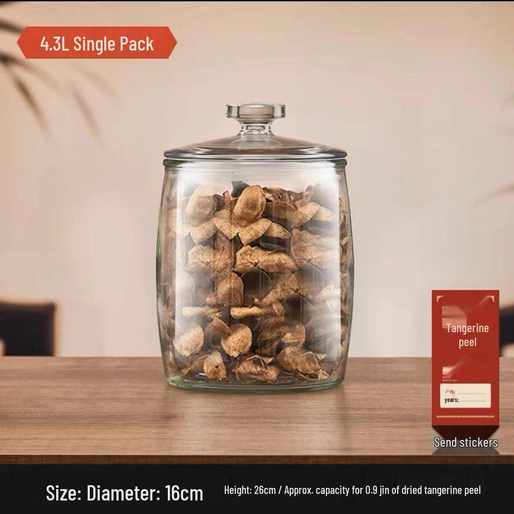 Transparent Glass Storage Jar with Lid for Food-Grade Dried Tangerine Peel and Spices