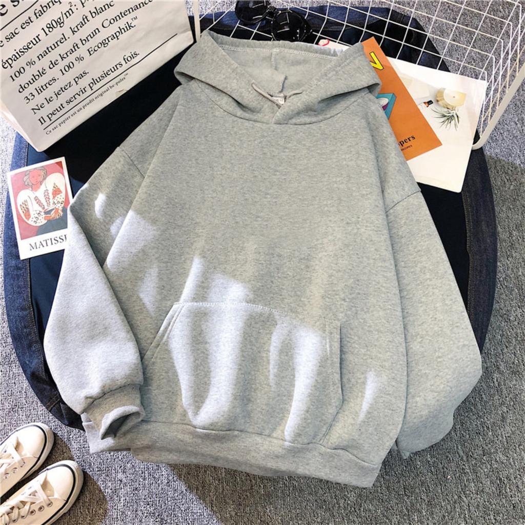 Women's Loose Solid Color Hooded Sweatshirt Jacket