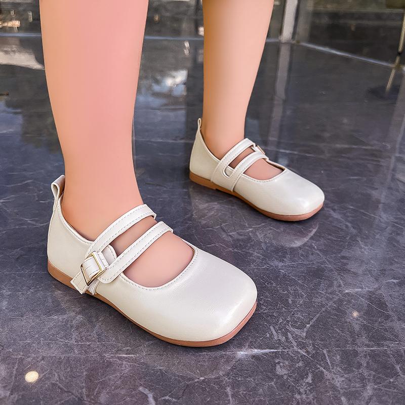 2024 Neue Einfache Rutschfeste Mädchen Freizeitschuhe Vielseitige Weiche Schuhe mit Quadratischer Spitze Kinderschuhe Lederschuhe Dropshipping Kinder Ballerinas Niedlich