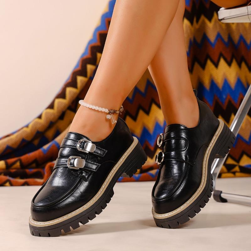 Jesień 2025 Nowe Platformy Mokasyny Muffinowe Damskie Duże Rozmiary Okrągły Nosek Styl Brytyjski Niskie Buty