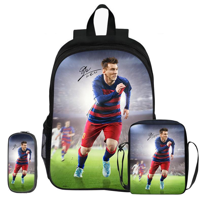 Mochila Estrella de Fútbol niño Mochila Deportiva Escolar Set de 3 Piezas Mochilas Bolsos de Hombro Bolsas para Lápices M-Messi Mochila Escolar Regalo para Niños