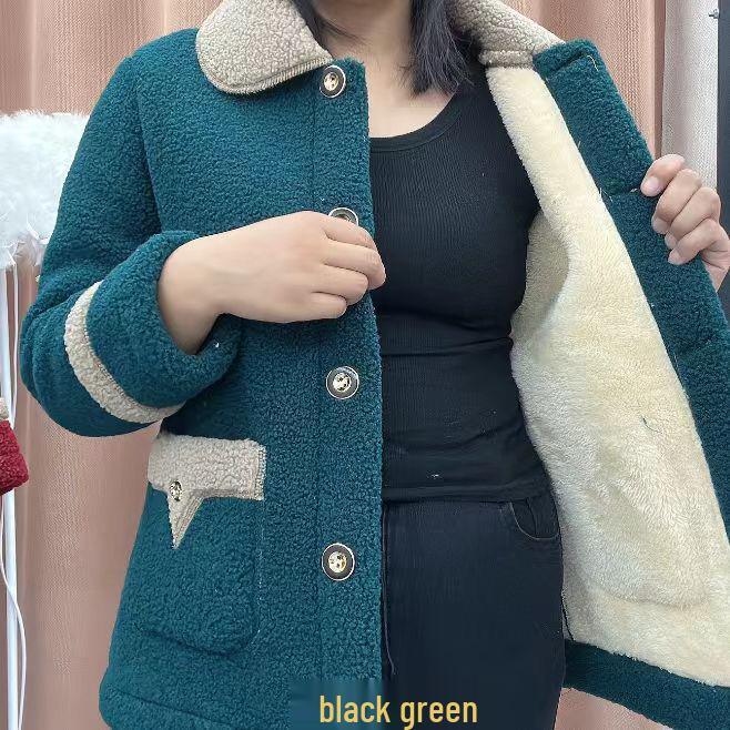 Lambswool Faux Fur Lined Loose Fit Mid-Length Women's Winter Coat, 2025 Autumn/Winter Collection