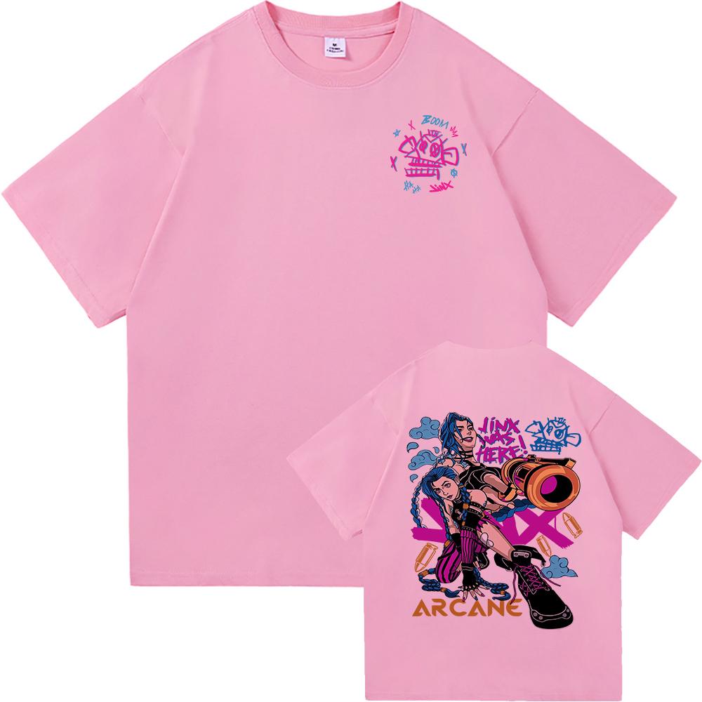 Arcane 2 T Shirts Fashion Men Harajuku Aesthetic Retro Anime Vi Jinx Tshirt Unisex High Quality Cartoon Vintage Cotton Tee Shirt