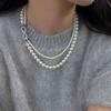 Shijia Pearl Double-Layered Necklace with Detachable 8-Shaped Buckle – Versatile Styles, Hemp Gray Chain.