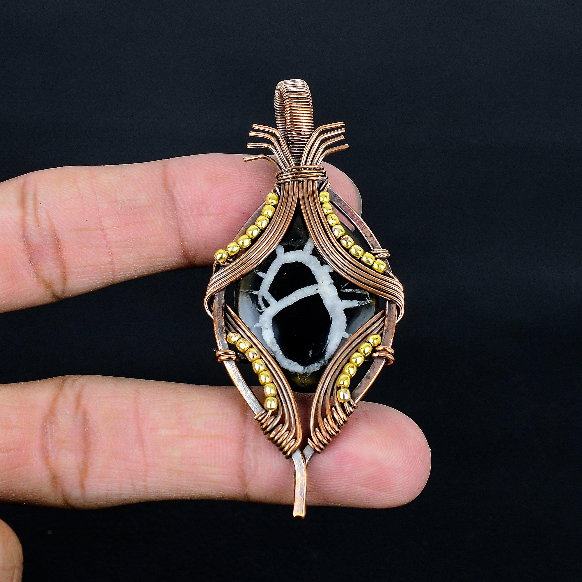 

Mud Crack Fossil Pendant, 999 Copper Wire Wrapped Gemstone Jewelry, Handmade Pendant, For Thanksgiving 2.55 Inches