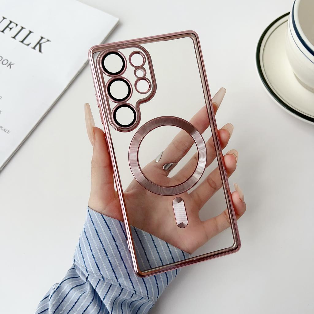 Luxury Plating For Magsafe Magnetic Case For Samsung S25 S24 S23 S22 S21 S20 FE Ultra Plus A06 A16 A55 A35 A25 A15 Clear Cover