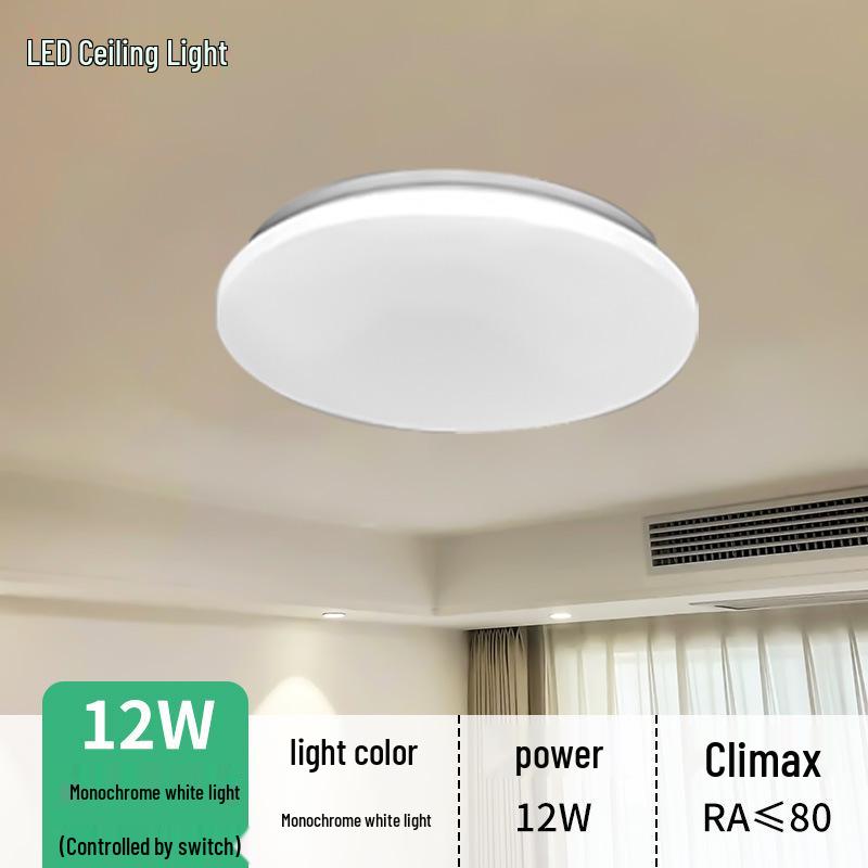 Ultra-Thin LED Ceiling Light for Balcony, Hallway, Corridor, Living Room & Bedroom – Round, Simple, Three-Proof Design