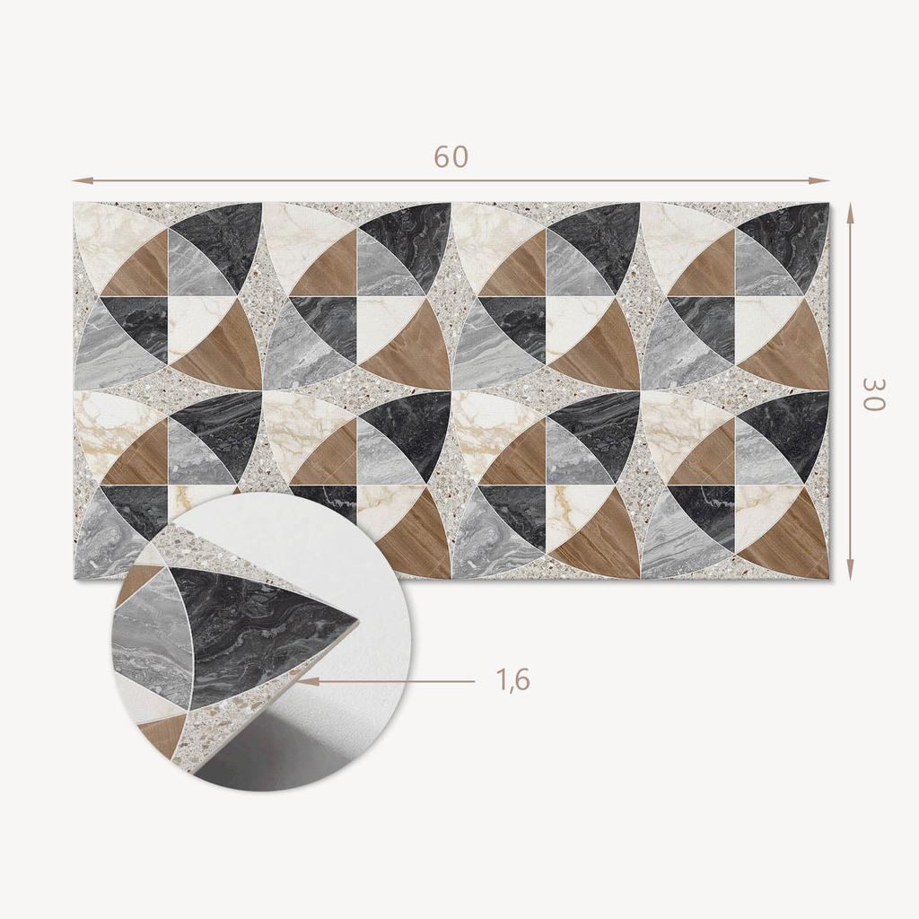 Printed Vinyl Tiles - Bedroom Decoration Geometric Tile Pattern 6X60X30 Cm