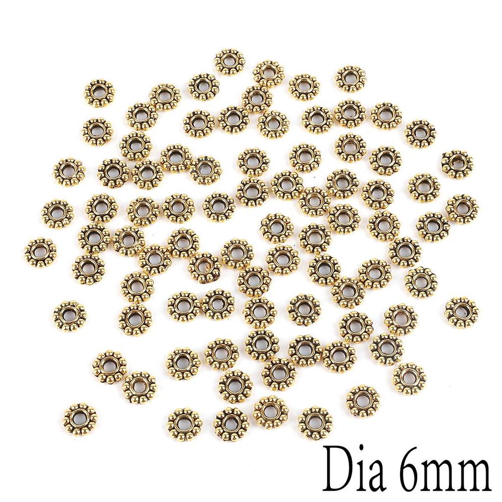 50 Stück 6 x 2 mm antikes Gold/Silber, Blumenform, lose Metallperlen für Schmuckherstellung, DIY-Armband
