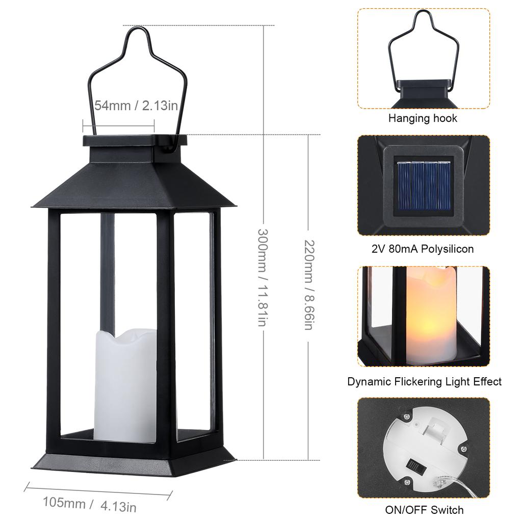 Tomshine Solar Powered Lantern Lights with LEDs Flameless Candle Outdoor Garden Hanging Lanterns Decorative for Table Backyard Party Garden