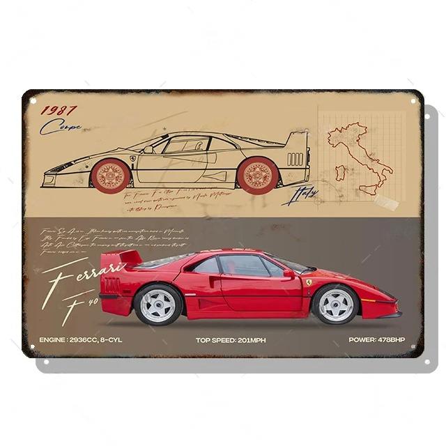 

FJ Decor SUV Sedan Red Sports Car Metal Poster Beetle Retro Vintage Tin Signs Auto Club Garage Wall Art Decor 20x30cm