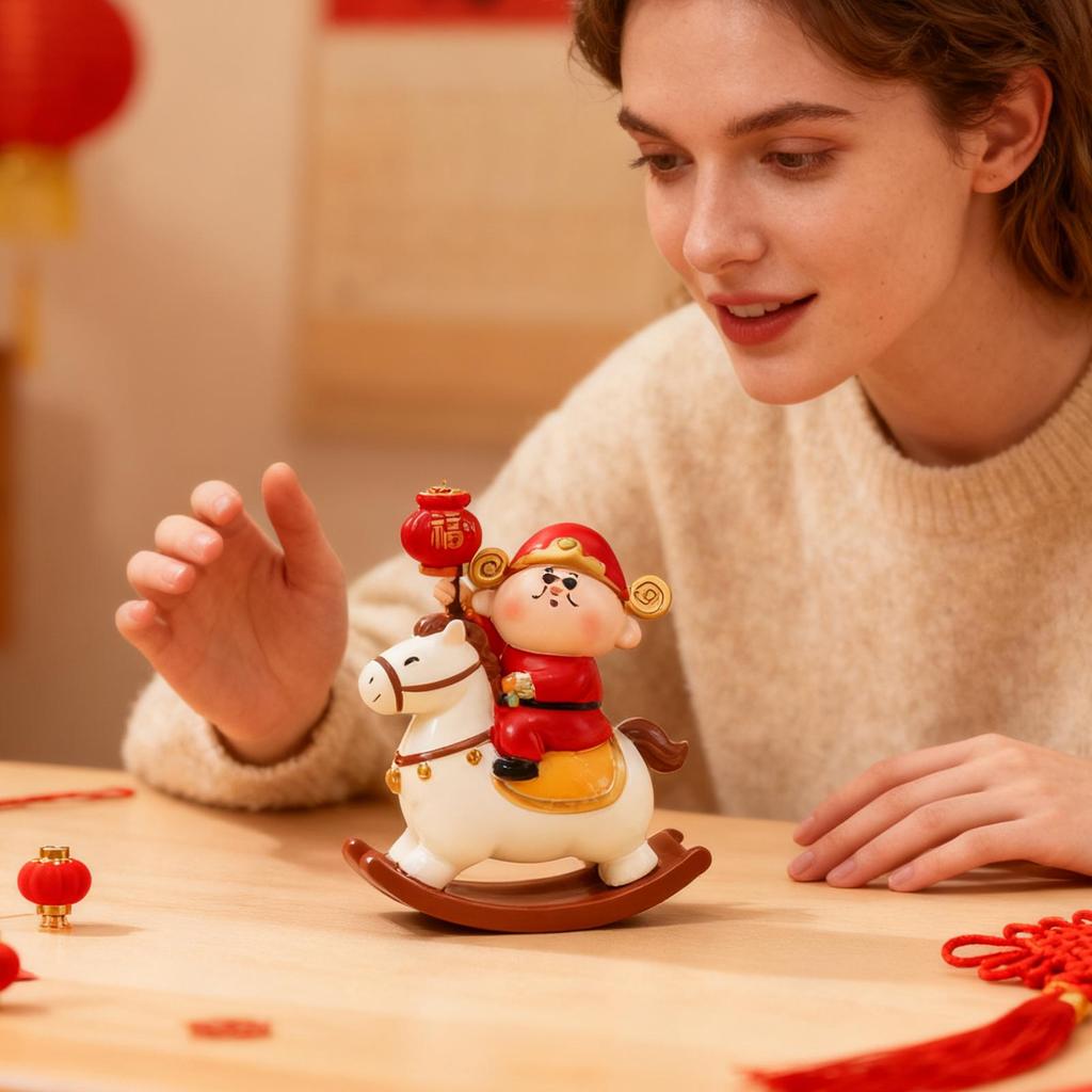 Resin God Of Fortune Statue Chinese Resin Desktop Decoration Rocking Horse Decoration For Cars Shop Home School Offices Cafes