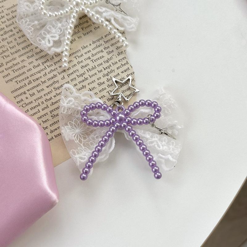 Bead Bow Lace Pearl Keychain INS Style Creative Pendant for Women Purse Handbag Lovely Gift
