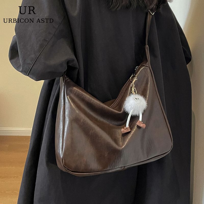 

Accessible Luxury Women s Fall and Winter Black Niche Style Work Clothing Crossbody Bag Brown with pendant