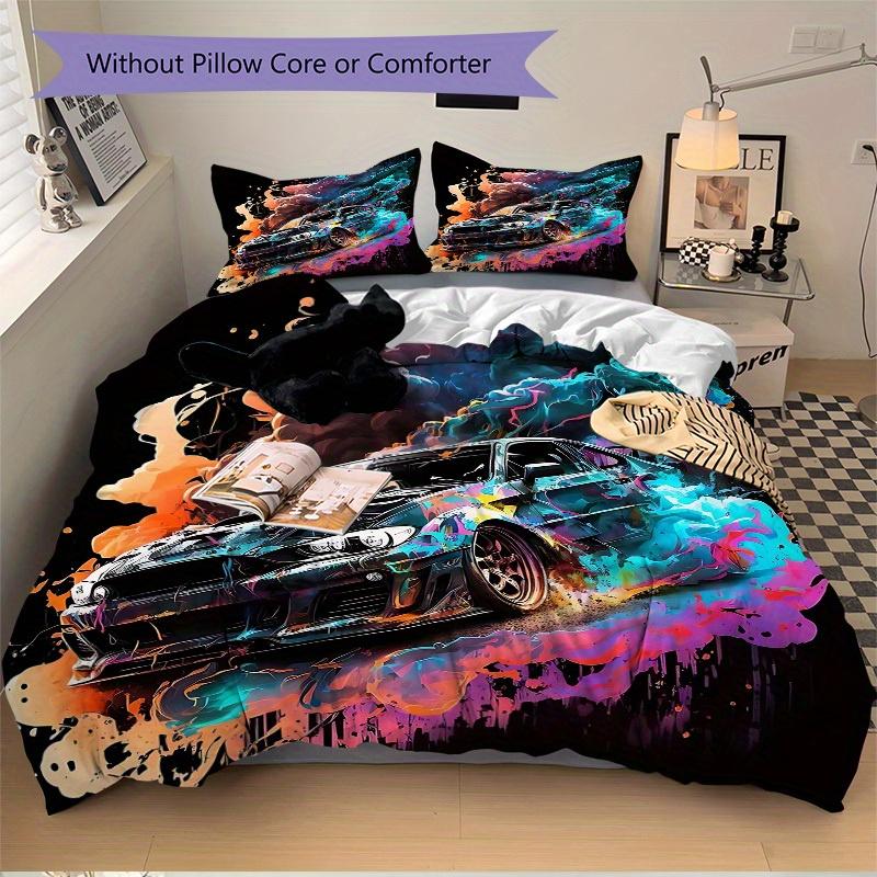 3pcs Car Smoke 1Cover + 2Pillowcases, PillowInserts NotIncluded, Machine Washable, All - Season Use, Suitable for Bedroom Guest Room89