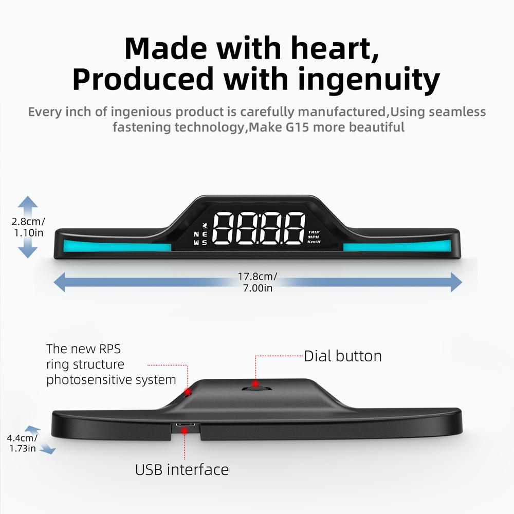G15 GPS HUD Auto Speedometer Digital Speed Meter km/h Car Head Up Display Alarm Reminder Electronics Accessories Clock Odometer