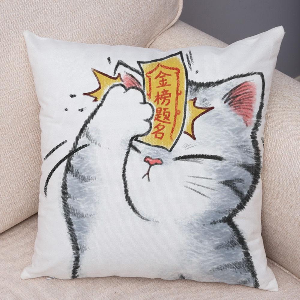 Cute Cartoon Cat Cushion Cover Decor Funny Lovely Pet Animal Print Pillowcase for Sofa Home Car Soft Plush Pillow Case xcm