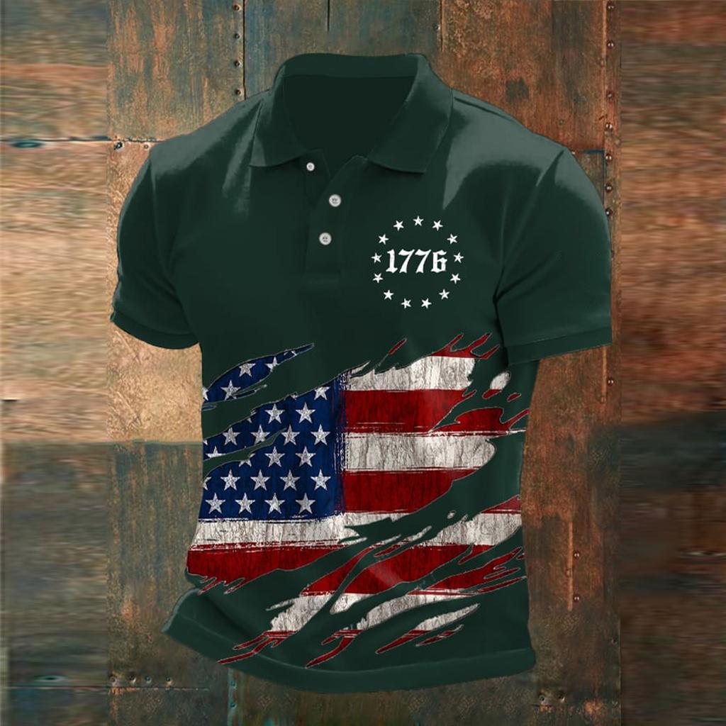 Men's Loose And Casual Flag-print T-shirt, Short Sleeve Shirt