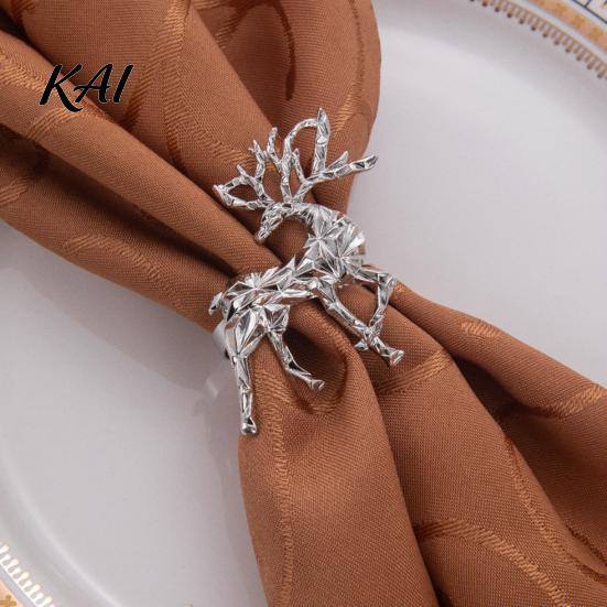 Daily Home Dining Accessories Christmas Deer Napkin Ring, Faceted Metal Elk Holder, Reusable Formal Dinner Table Decor Ring for Xmas Holiday