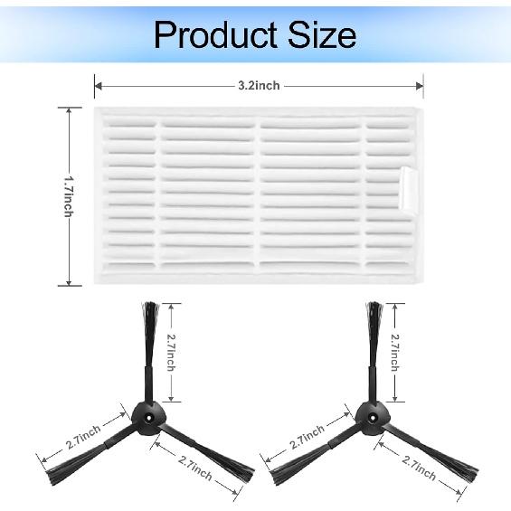 Replacement Filter & Brush Accessories Compatible with ILIFE V3s V3s Pro, V5, V5s, V5s Pro Robot Vacuum Cleaner, 10 Filters + 10 Side Brushes