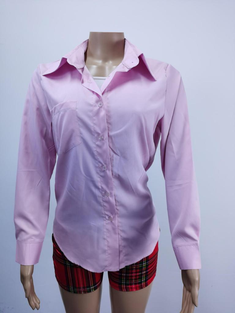 2025 Solid Color Women's Fashion Lapel Long Sleeve Shirt - Spring/Summer Temperament Casual Style