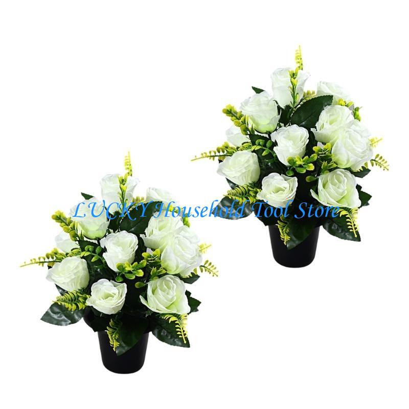 J0MC 2Pcs Elegant Artificial Floral Pots Cemetery Flowers for Graveside and Home Use