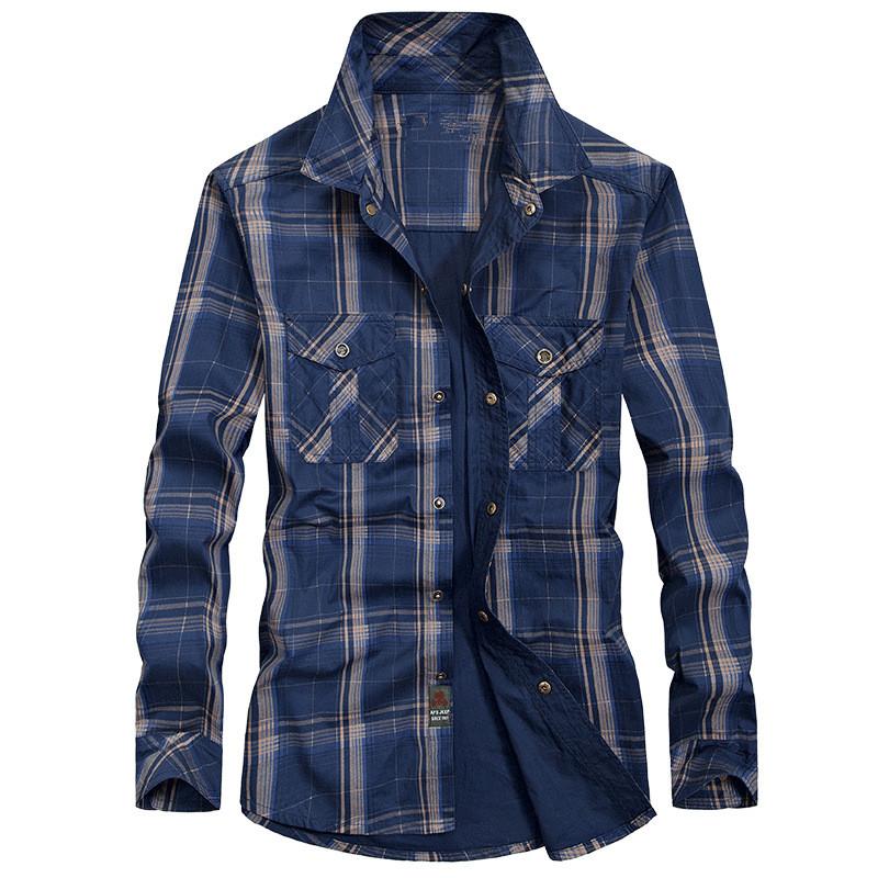 

Нові весняно-осінні чоловічі повсякденні сорочки в клітку з довгими рукавами, бавовняні сорочки великих розмірів 3XL королівський синій колір