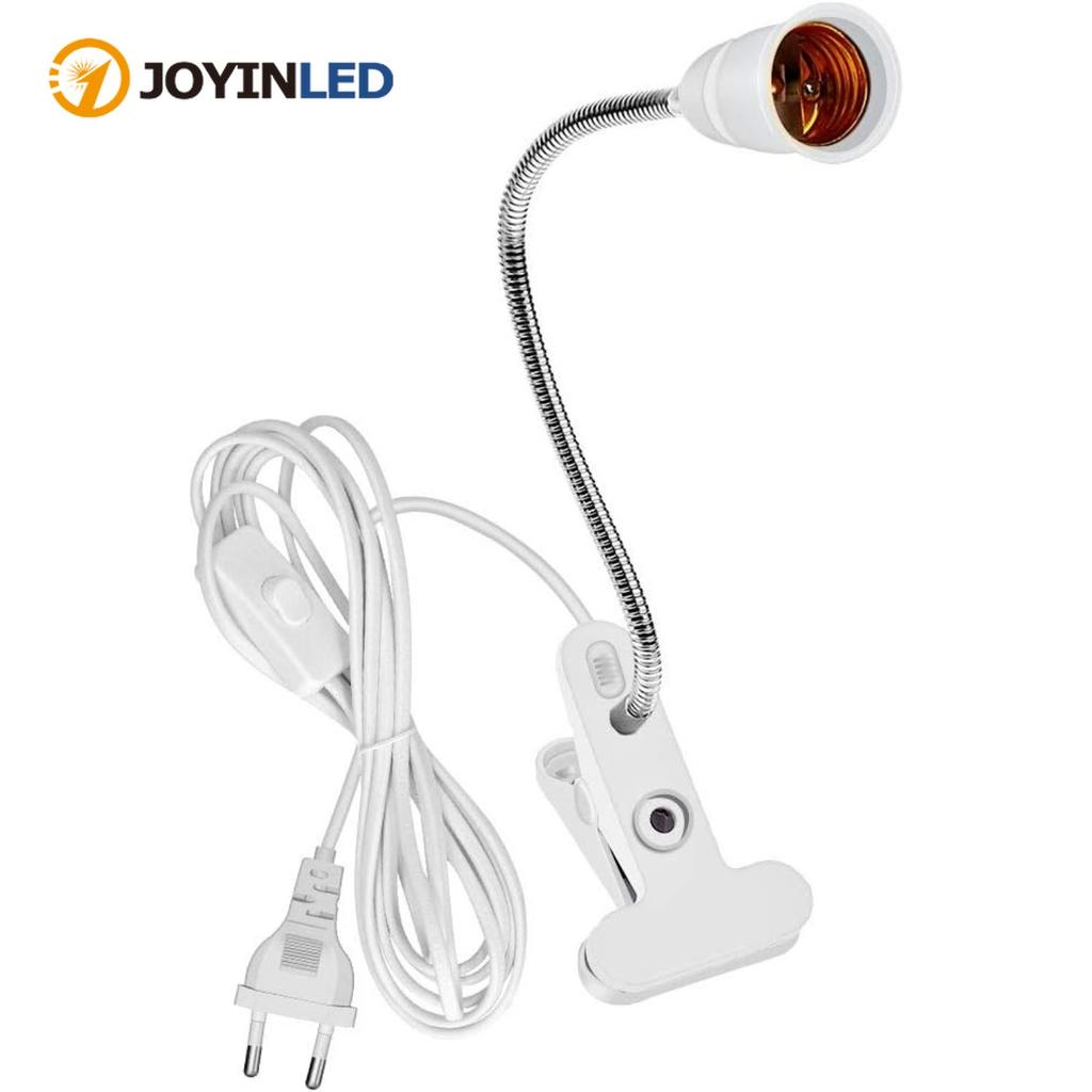 Flexible Aluminum Neck Clip Lamp Holder E26/E27 Clamp Light Fixture with ON/OFF Plug in Cord Desk Lamp Holder for Study Work