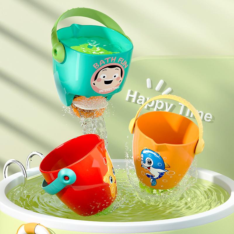 Infant Cartoon Bath Toys - Mini Stacking Bucket Set for Playful Water Fun