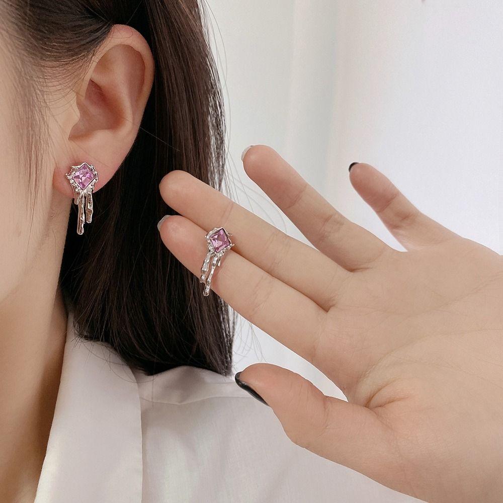 

Heart Zinc Zinc Alloy Rhinestone Ear Drop Stud Earrings Y2K Women Earrings Korean Style Dangle Earrings