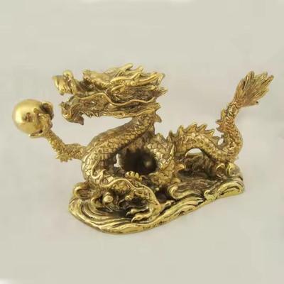 1 Pcs Gold Plating Tabletop Metal Dragon Statue with Oval Bottom Base Hand Embossed Zinc Alloy Dragon Figurines
