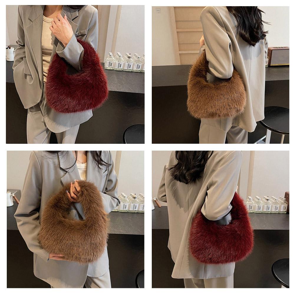 Women's soft plush handbag for winter, small and elegant tote bag for women, fashionable and trendy women's plush wallet