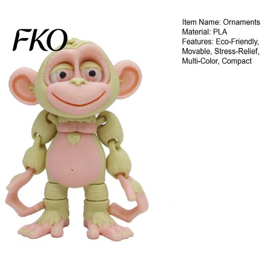 Exquisite Printed Texture Ornament 3D Articulated Monkey Figurine, Multi-Color Cartoon Animal Model with Soft Color Decor Movable Joints, Stress