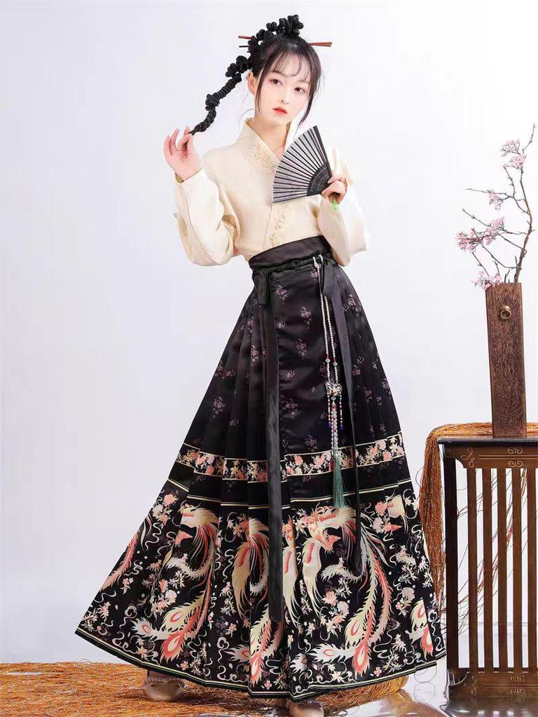 2024 Autumn Women's Phoenix Dance Print Hanfu Set - Ming Dynasty Inspired Chinese Daily Wear